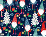 Gnome To Fa La - Gnomes Tree Presents Navy from Michael Miller Fabrics