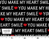 Vintage Valentines - You Make My Heart Smile Words Hearts Black from Michael Miller Fabrics