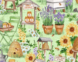 Busy Bee Farm - Garden Scene Green from Michael Miller Fabrics