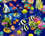 Jewels of the Sea - Splastasic Fish Coral Royal Blue from Michael Miller Fabrics