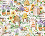 Busy Bee Farm - Garden Scene White from Michael Miller Fabrics