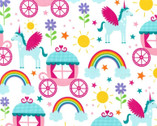Rainbow and Unicorns Princess Carriage Pink from Michael Miller Fabrics