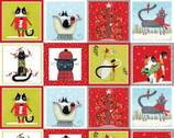 Meowy Christmas - Squares Multi PANEL 22 Inches from Benartex Fabrics