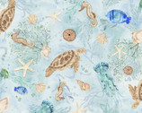 Sea Whispers - Sea life Allover Lt Blue Green from P & B Textiles Fabric