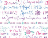 Dreamers Pearl - Words Multi White from Benartex Fabrics