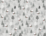 Nordic Cabin PEARLESCENT - Cabins Forest Allover Grey from Benartex Fabrics