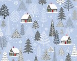 Nordic Cabin PEARLESCENT - Cabins Forest Blue from Benartex Fabrics