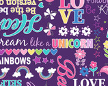 Unicorn Magic - Magical Words Purple from Benartex Fabrics