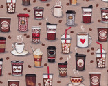 Coffee Time - Coffee Cups Tan from Fabric Traditions Fabric