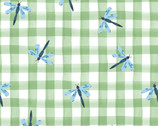 Garden Explorer - Dragonfly Gingham Fern Green by Wee Bluebell from Lewis and Irene Fabric