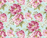 Camellia - Floral Pink on Lt Blue from Benartex Fabrics