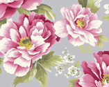 Camellia - Floral Pink on Grey from Benartex Fabrics