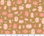 Fun On The Farm - Happy Pigs Brown from Makower UK  Fabric
