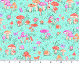Fairy Dust - Toadstool Mushroom Teal from Makower UK  Fabric