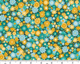 Whiskers - Flowers Teal from Makower UK  Fabric