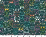 Whiskers - Cat Faces Teal from Makower UK  Fabric