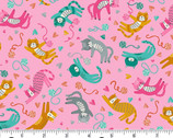Whiskers - Cat Toss Pink from Makower UK  Fabric
