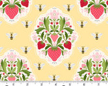 Strawberry Honey - Medallion Strawberry Blossom Bees Yellow from Andover Fabrics