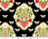 Strawberry Honey - Medallion Strawberry Blossom Bees Black from Andover Fabrics