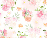 Floral Pink Rose FLANNEL White from 3 Wishes Fabric