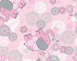 FLANNEL Print - Elephant Floral Pink from 3 Wishes Fabric