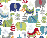 FLANNEL Print - Dinosaur Prehistoric White from 3 Wishes Fabric