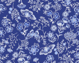 Butterfly Blues - Floral Butterfly Royal Blue from 3 Wishes Fabric
