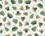 Farm View - Tossed Potted Plants Cream from P & B Textiles Fabric