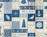 Coastal Blues Collage Blue tan from Springs Creative Fabric