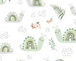 Nursery FLANNEL - Nature Crawls Snails White from Springs Creative Fabric