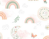 Nursery FLANNEL - Moonbeam Garden Rainbow Moon Floral White from Springs Creative Fabric