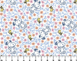 Peanuts - Snoopy and Woodstock Floral Frolic White from Springs Creative Fabric