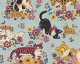 Power Animal OXFORD - Cats Lt Dusty Blue from Kokka Fabrics