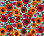 For The Love of Sunflowers - Large Sunflowers Aqua by Peggy Davis from Elizabeth’s Studio Fabric
