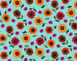 For The Love of Sunflowers - Small Scattered Sunflowers Aqua by Peggy Davis from Elizabeth’s Studio Fabric