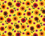 For The Love of Sunflowers - Small Scattered Sunflowers Yellow by Peggy Davis from Elizabeth’s Studio Fabric