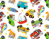 Let’s Take A Ride - Car Boat Bus Toss White from Elizabeth’s Studio Fabric
