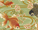 Goldfish and Inari DOBBY - Goldfish Swirl Green from Cosmo Fabric