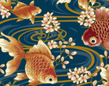 Goldfish and Inari DOBBY - Goldfish Swirl Blue from Cosmo Fabric