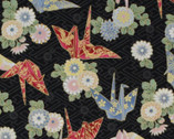 Hyakka Ryokan Kakuju - Paper Cranes Black Metallic from Quilt Gate Fabric