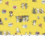 Funny Cats - Cats Having Fun Yellow from Kokka Fabrics