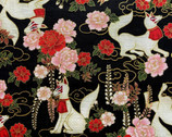 Goldfish and Inari DOBBY - Fox Floral Black from Cosmo Fabric