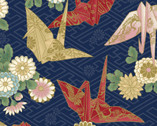 Hakka Ryoran - Kakuju Paper Cranes Dk Blue from Quilt Gate Fabric
