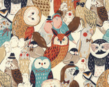 Powerful Animal OXFORD - Owls Colorful from Kokka Fabric