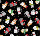 Santa Paws - Cats Scatter Black from Makower Fabric