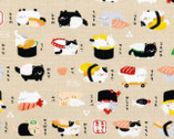 Wa Monogatari DOBBY - Cats Sushi Beige from Cosmo Fabric