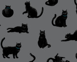 Black Cats OXFORD - Cats Grey from Cosmo Fabric