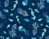 Underwater Wonders - Sea Life All Over Deep Blue from Wilmington Prints Fabric