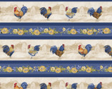 Morning Serenade - Rooster Chicken Repeating Stripe Multi from Wilmington Prints Fabric