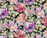 Meadow Melody - Blossoms Allover Black from Wilmington Prints Fabric